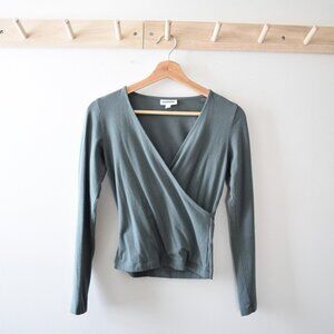 Frank & Oak cotton blend v-neck wrap top